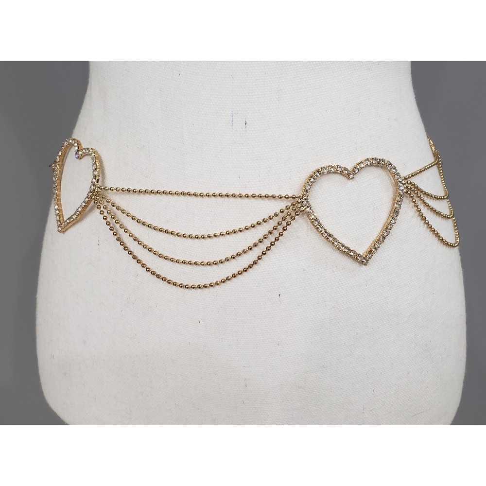 Vintage Rhinestone hipster belt heart GOLD y2k 80s 90s bratz belly waist chain